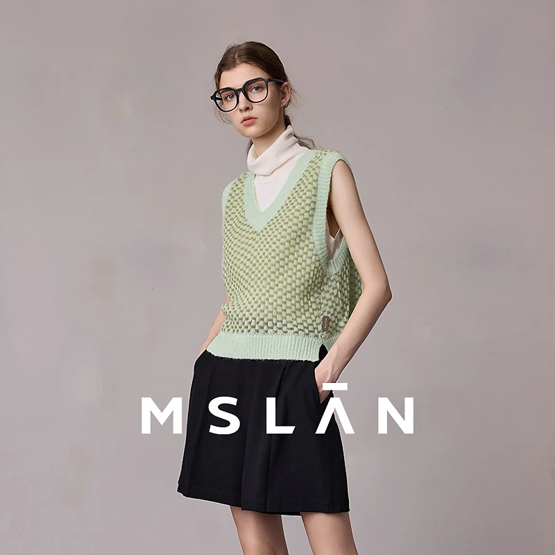 MSLANMSLAN【商场同款】新款百搭时尚条纹分割外穿背心MFCE2001