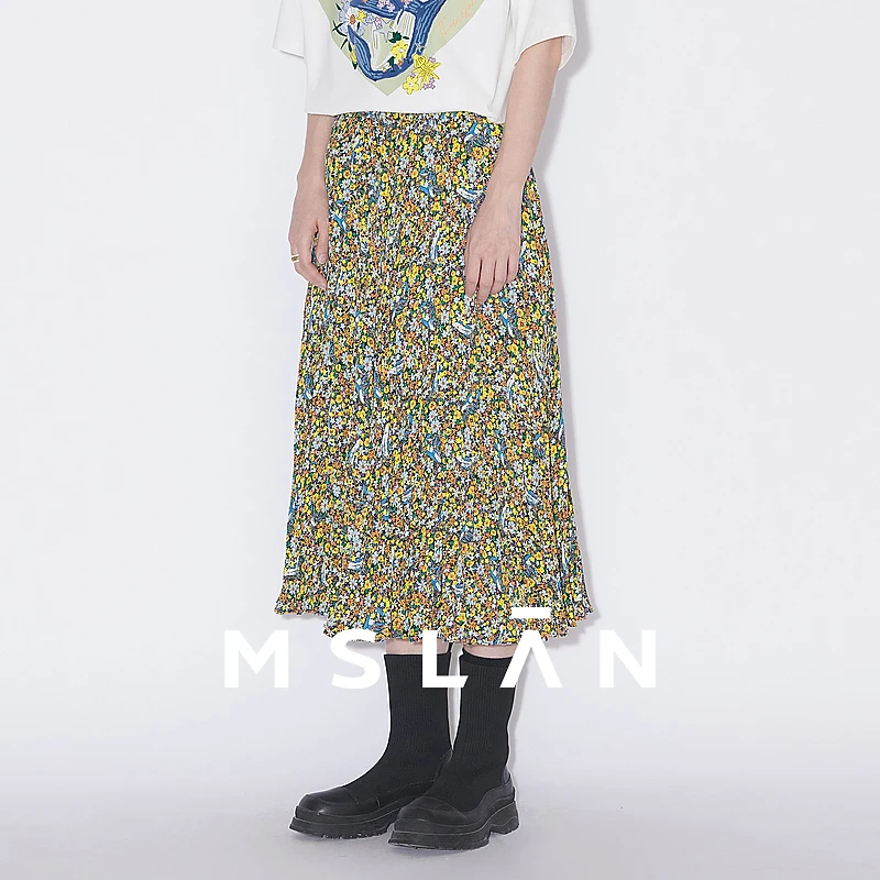 MSLANMSLAN【商场同款】新款时尚碎花A型中长款宽松半身裙MFAA8207
