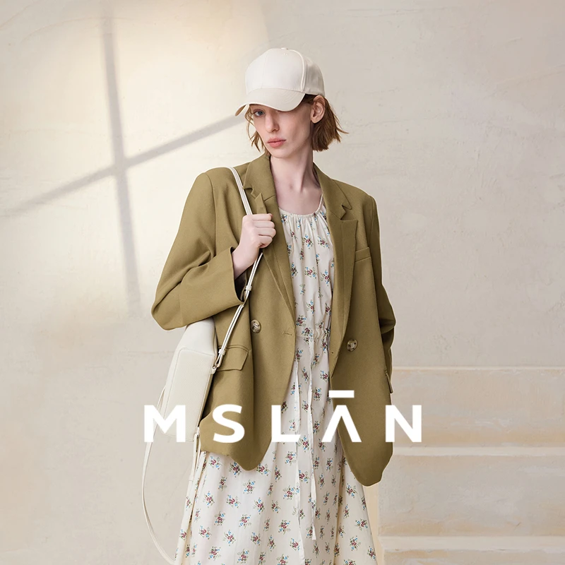 MSLAN【商场同款】舒适柔软宽松翻领收腰西装外套复古   MEAM2503