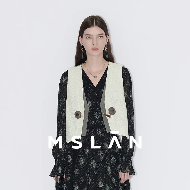 MSLAN【商场同款】小香风马甲春秋新款蕾丝拼接马夹MFCE2104小香风