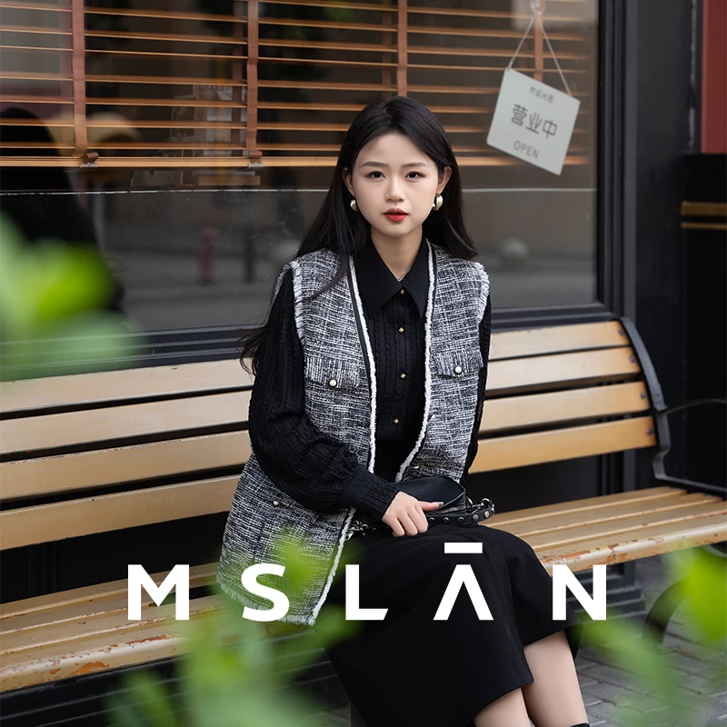 MSLAN小香风复古粗花呢马夹外套气质格纹限定款MECV2103 MECV2108