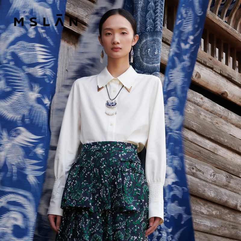 MSLAN【商场博主同款】新款复古长袖气质设计感衬衫时尚女 MEDE1401