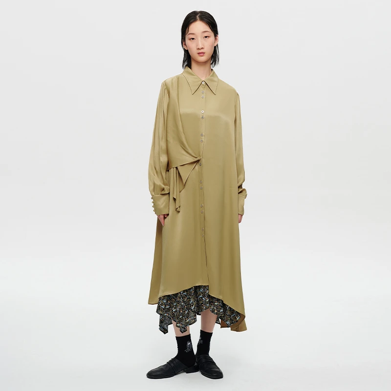 MSLAN春秋季连衣裙女中长款通勤休闲气质衬衫裙限定款   MDCV4104