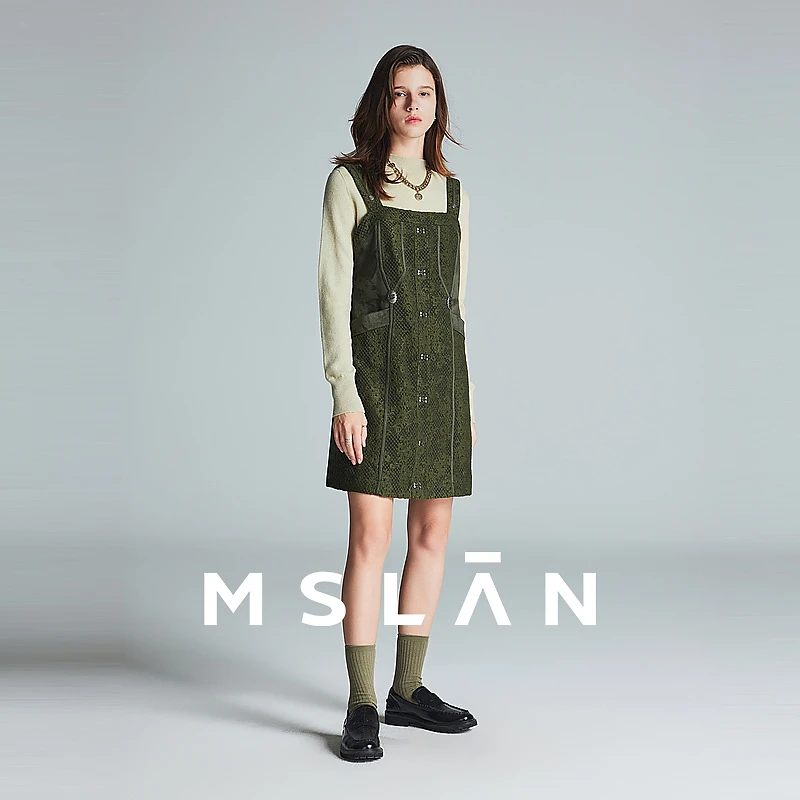 MSLAN【商场同款】冬新款提花拼接背带裙MFDB035