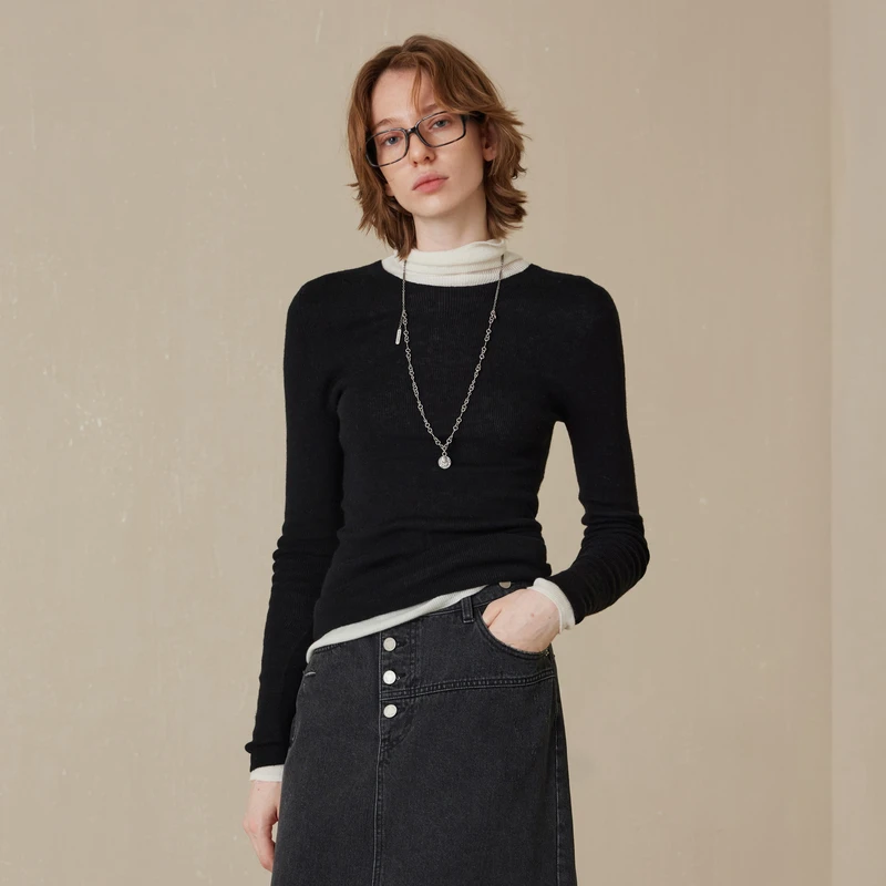 MSLAN【格雷系】秋冬纯色毛衣圆领修身肌底衣气质打底针织衫MFDN559