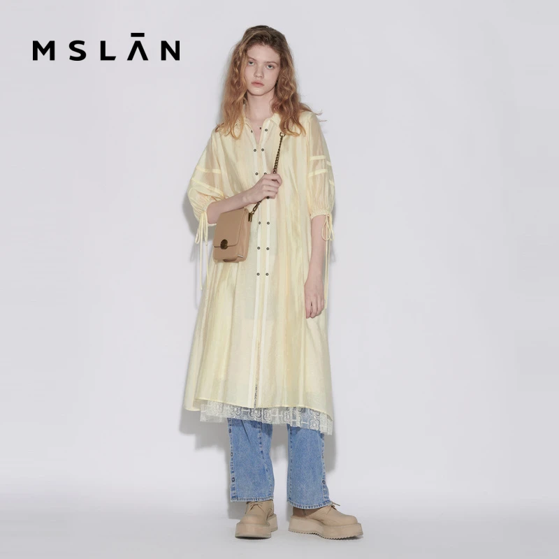 MSLAN【商场同款】夏季清新甜美亲肤显瘦收腰蕾丝连衣裙 MEBM4108