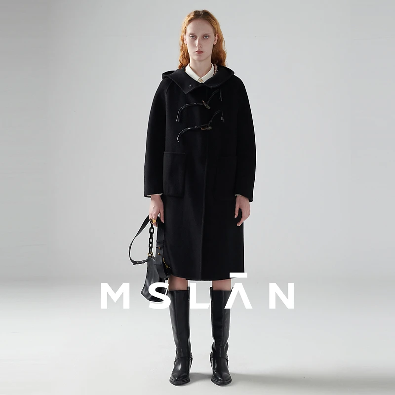 MSLAN【商场同款】时髦知识分子冬女羊毛羊角扣毛呢大衣MEDE3321
