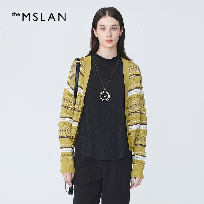 MSLAN【直播间专享】早春新款款短款针织衫女拼色开衫外套 MDCA2201