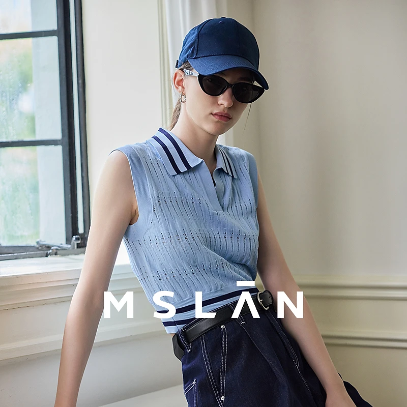 MSLAN【商场同款】新款毛衣针织衫时尚休闲百搭POLO领毛织 MFCE2302