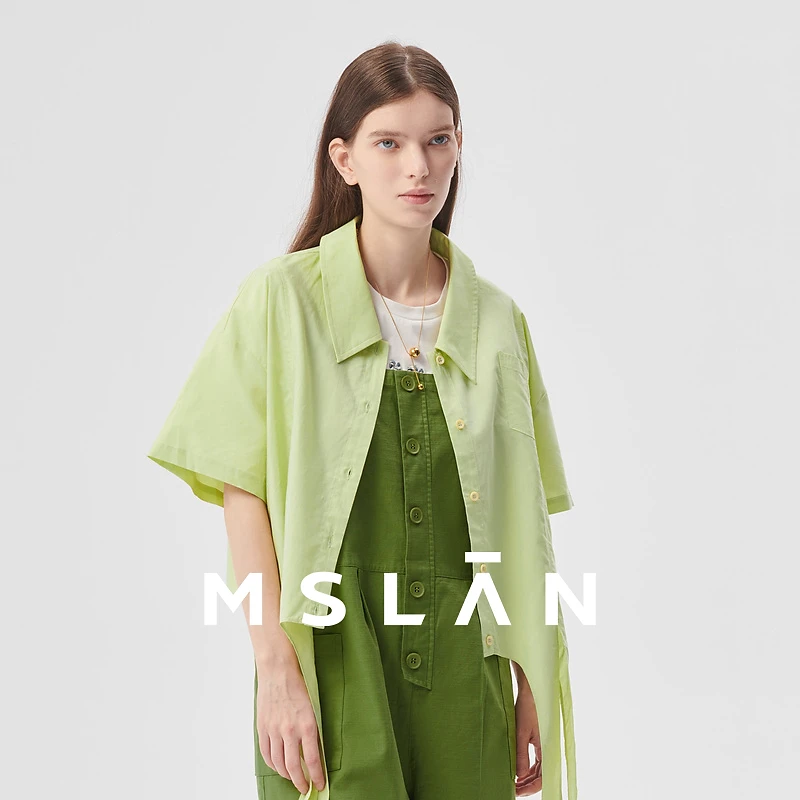 MSLAN夏季新款polo领短款短袖休闲时尚上衣衬衫限定款女 MEBE1405