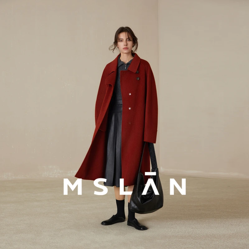 MSLAN【含羊毛羊驼毛】时髦知识分子收腰翻领双面呢大衣女 MEDM3313