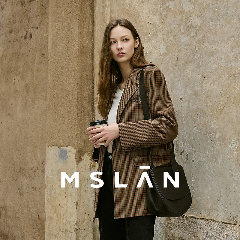MSLAN【附赠腰带】商场同款格纹长袖气质通勤收腰西装外套 MECA2507
