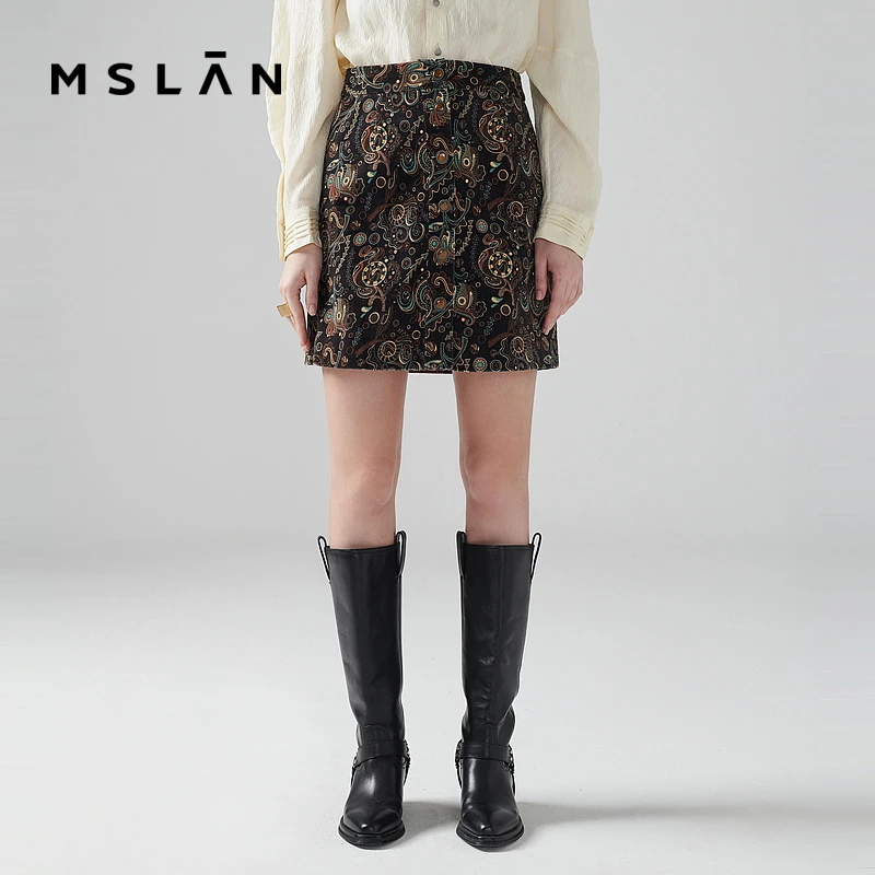 MSLAN【商场博主同款】冬季新款灯芯绒女碎花女装半身裙 MEDA8102