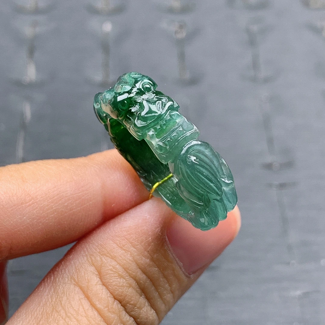 16号天然A货翡翠 T454 冰蓝飘阳绿龙戒