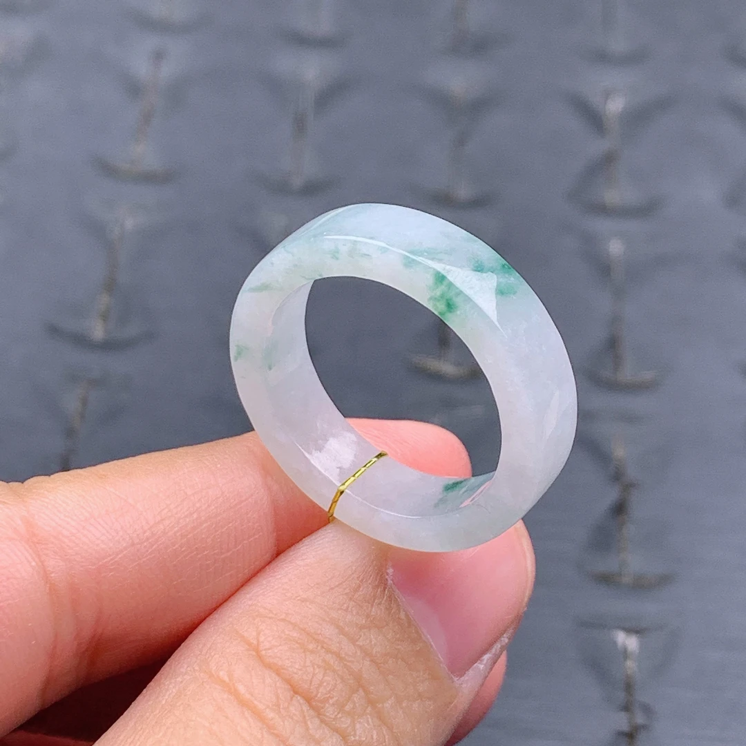 21号缅甸天然A货翡翠 T505内径19.4/5.5/3mm飘花戒指方戒素圈指环