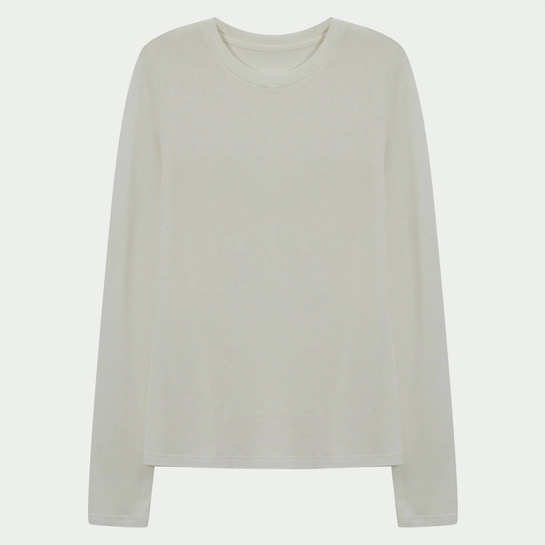 LANJIA岸珈 白色圆领莱赛尔天丝羊毛纤维长袖打底衫