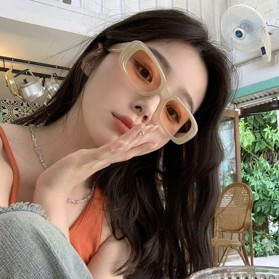 韩版果冻茶落日色太阳镜女遮阳网红时尚椭圆框小脸墨镜男街拍防晒