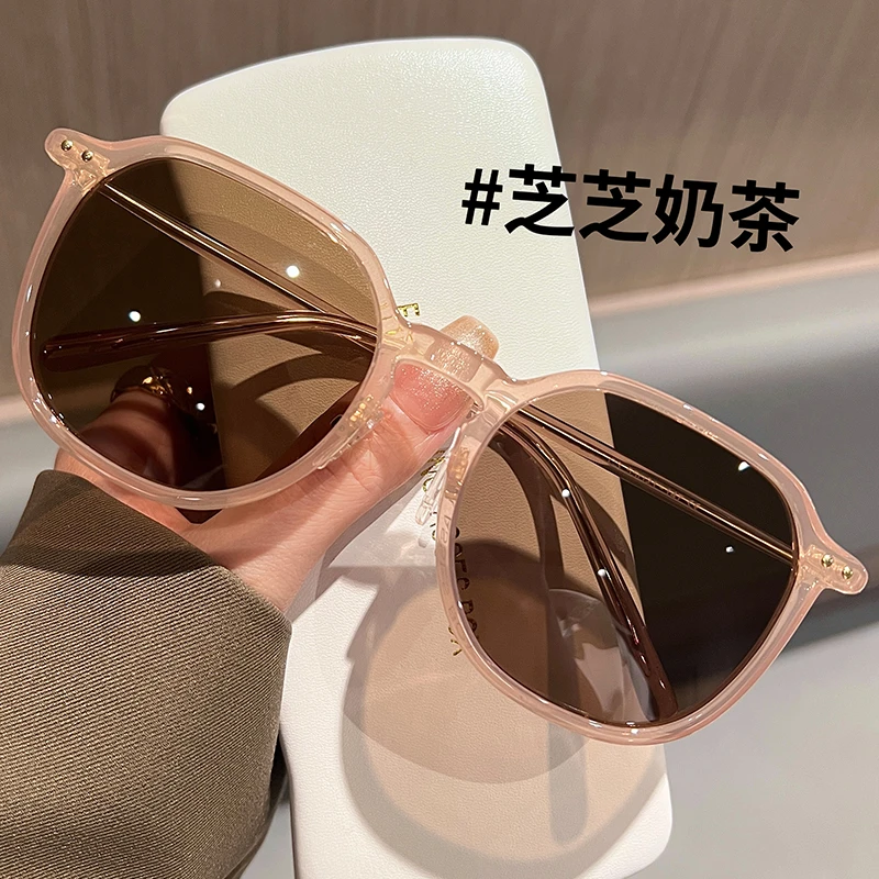 韩版奶茶色墨镜女凹造型街拍时尚墨镜男百搭显脸小太阳眼镜圆形潮