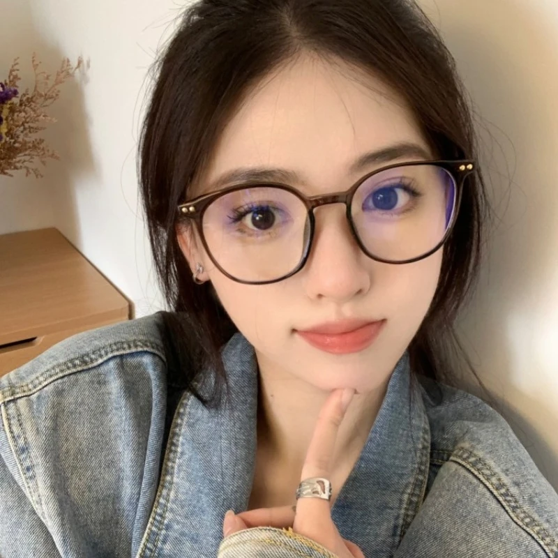 超轻近视眼镜圆框原宿可爱镜框学生可配度数冷茶色平光镜女潮眼镜