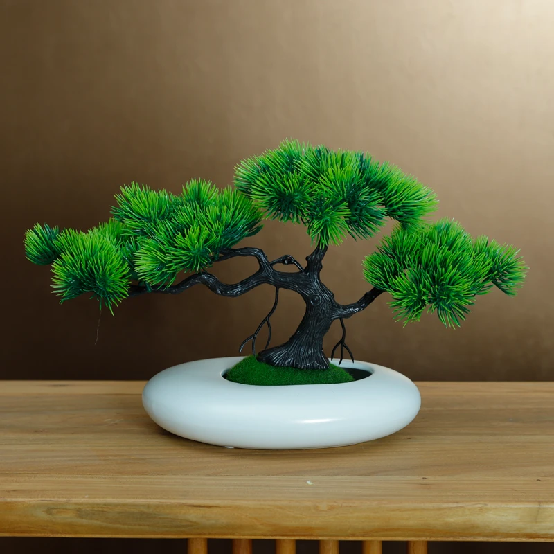 松树迎客松罗汉松盆栽盆景套装景观摆件家居客厅书房装饰假花摆设