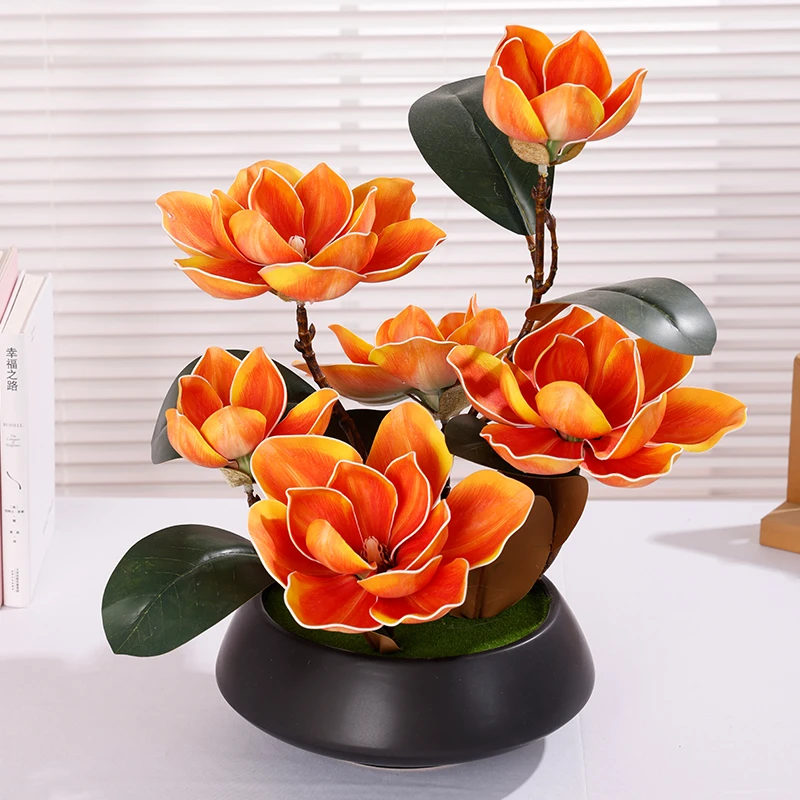 高级仿真大玉兰花假花套装家居客厅电视柜餐桌茶几装饰摆件花