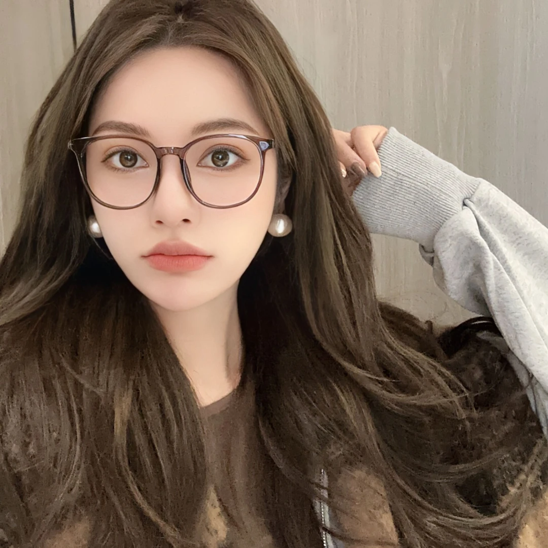 安纳塔超轻潮百搭韩版轻防蓝光黑色眼镜茶色素颜平光镜女款