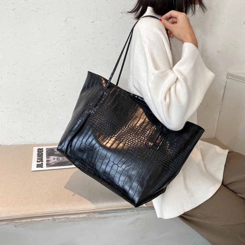 大容量包包女2023新款潮韩版秋季单肩包时尚鳄鱼纹手提托特包