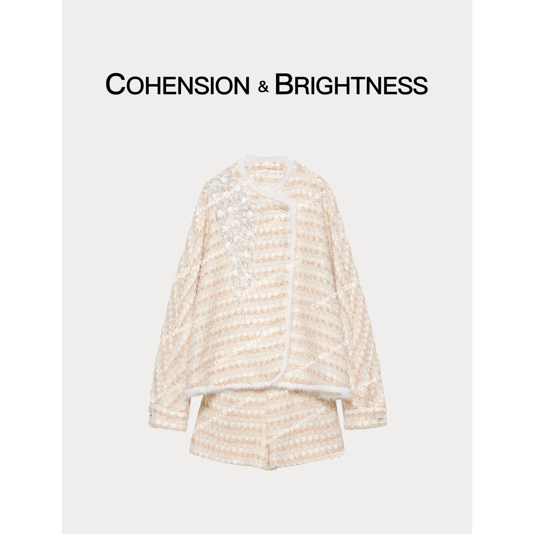 凝慧真的好【心动时刻】秋冬圆领毛毛拼接上衣+短裤套装TQ059