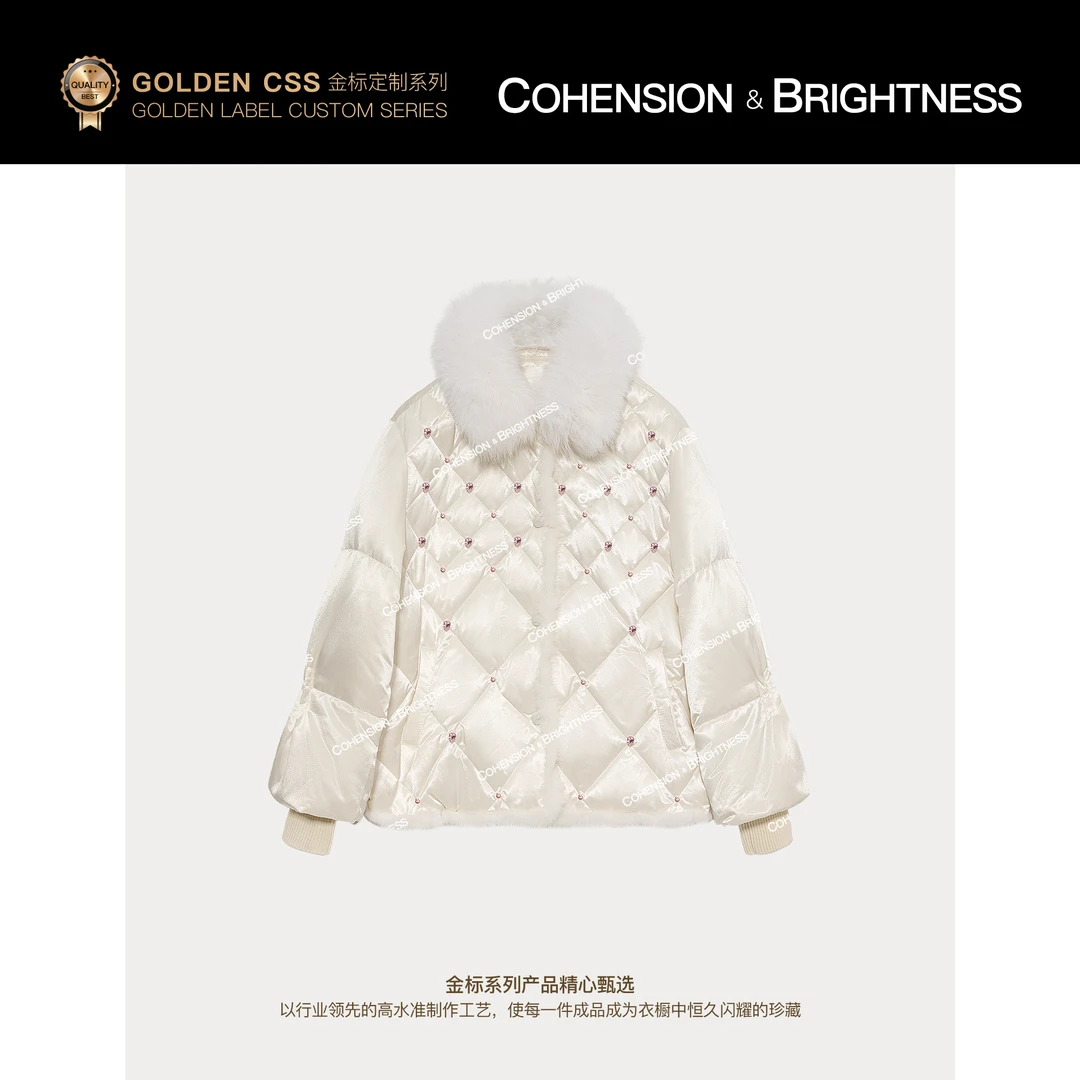 凝慧【茉白如雪】冬季狐狸毛奢华菱格保暖羽绒服VQ905