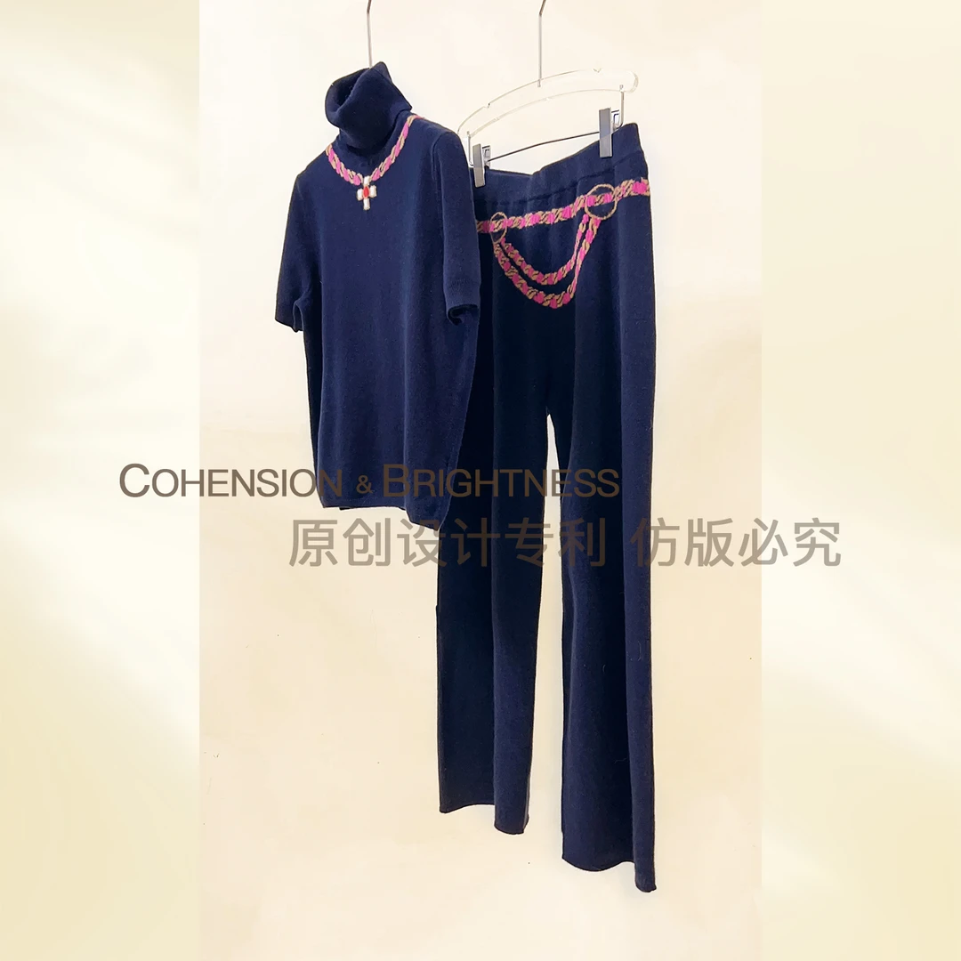 凝慧真的好【暖绒时刻】毛衣套装新款撞色链条提花针织衫TO656