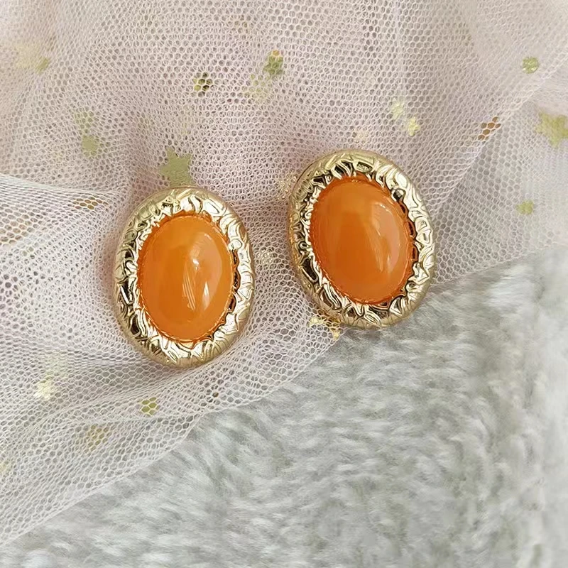 中古vintage小众独特复古高品质橘黄色云纹耳钉-5448
