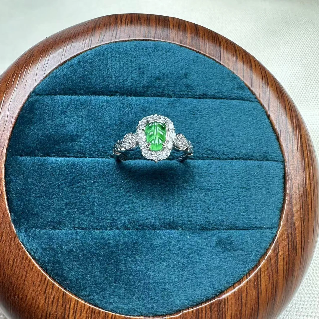 【龙喜子】翡翠叶子戒指s925银镶嵌 多样性发一LXZ 81905