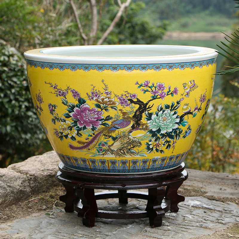 景德镇陶瓷金鱼缸养荷花睡莲盆乌龟锦鲤书画缸特大号水缸庭院客厅