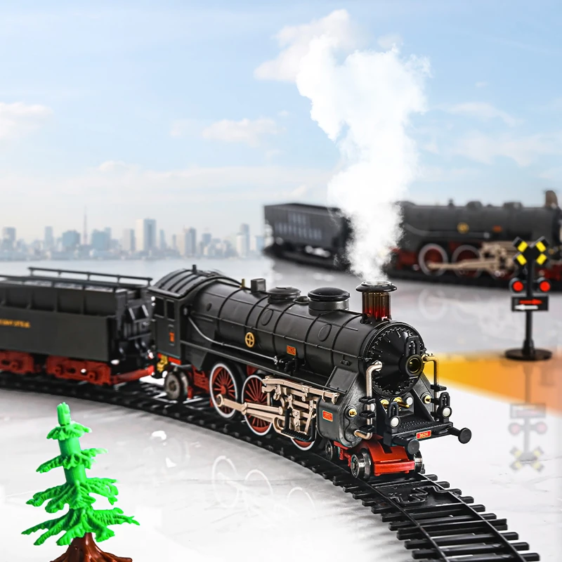 奥乐电动合金蒸汽机冒烟仿真小火车模型轨道玩具德国古典机车套装