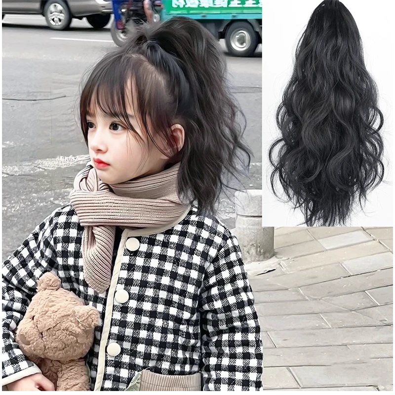 假发儿童女仿真发抓夹式丝云朵烫卷发高马尾写真拍照道具蓬松云朵