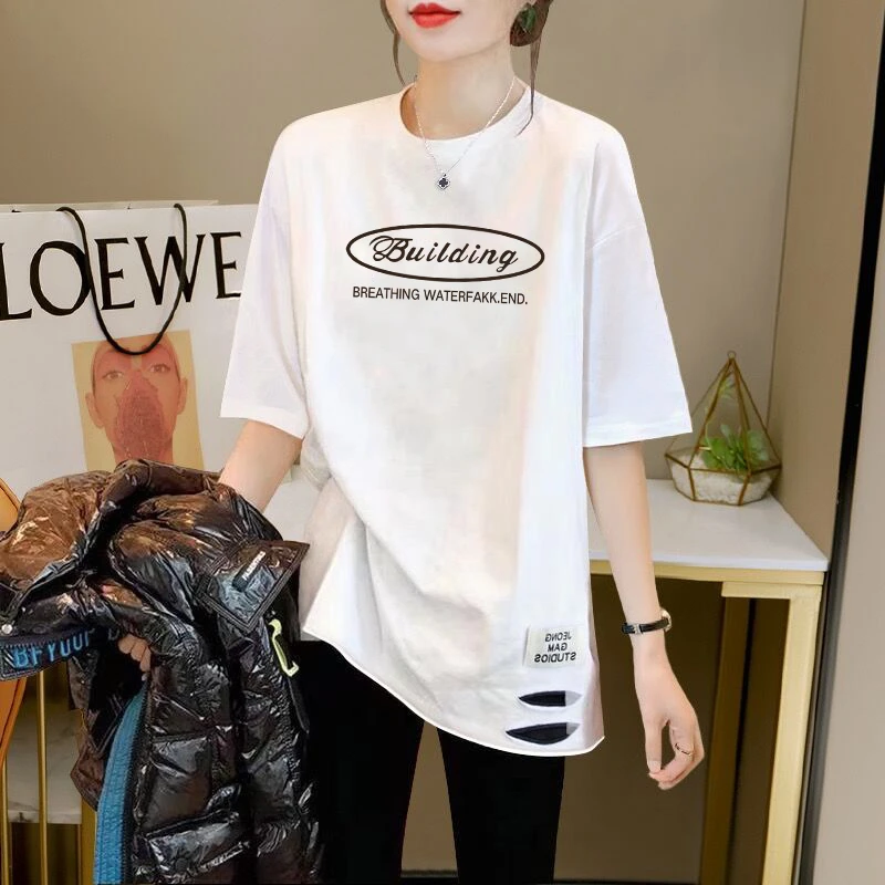 下衣失踪夏季新款oversize短袖纯棉t恤女宽松慵懒风设计感上衣ins