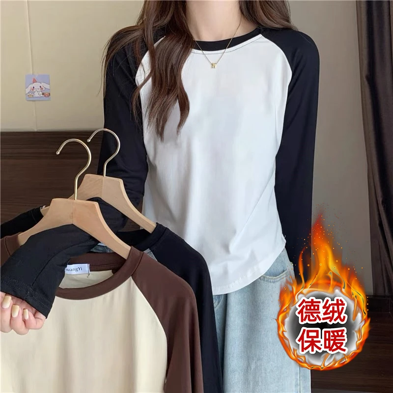 不规则打底衫ins小个子秋冬季内搭德绒新款辣妹简约百搭长袖t恤女