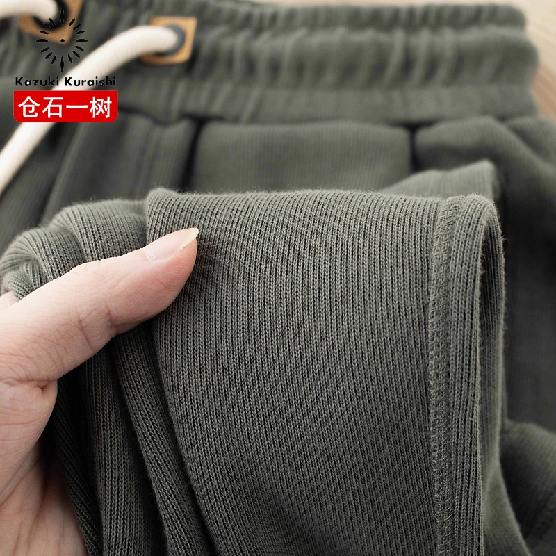 仓石一树秋冬新款高品质330g灰色重磅针织潮牌宽松纯色束脚卫裤男