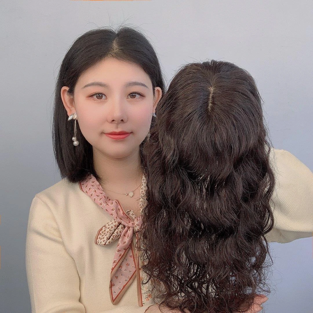 假发片妈妈款真发遮盖白发假发女士补发短卷发中老年羊毛卷轻薄款