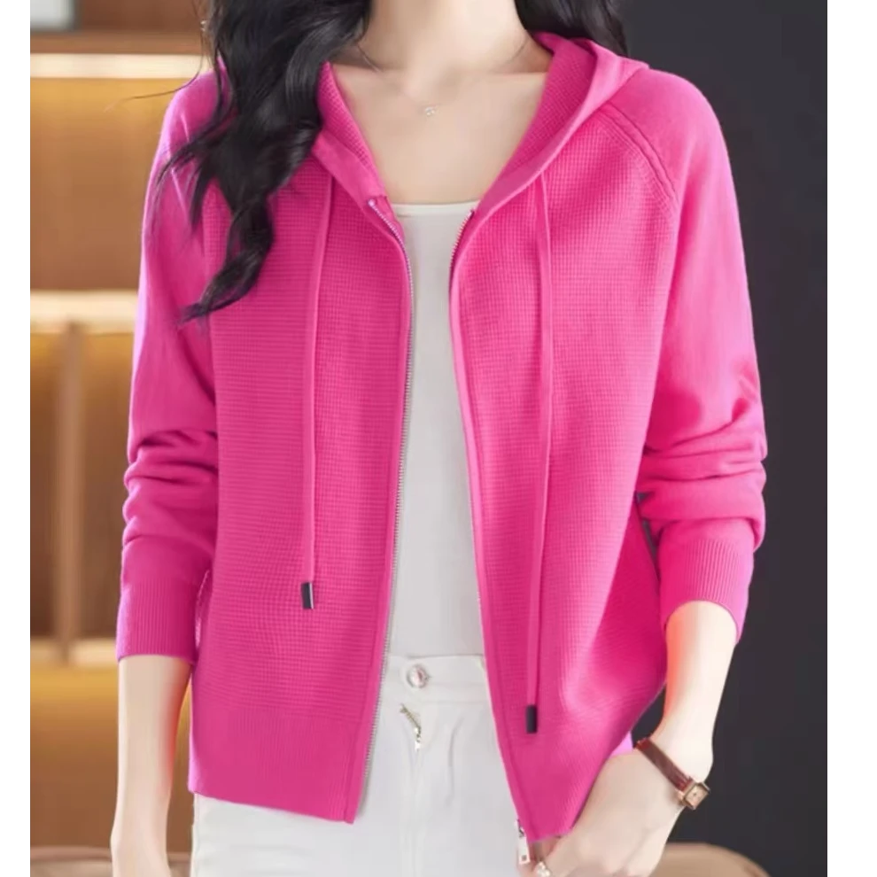 当季新品连帽拉链毛衣外套女短款2025春秋款洋气外搭衫女针织开衫