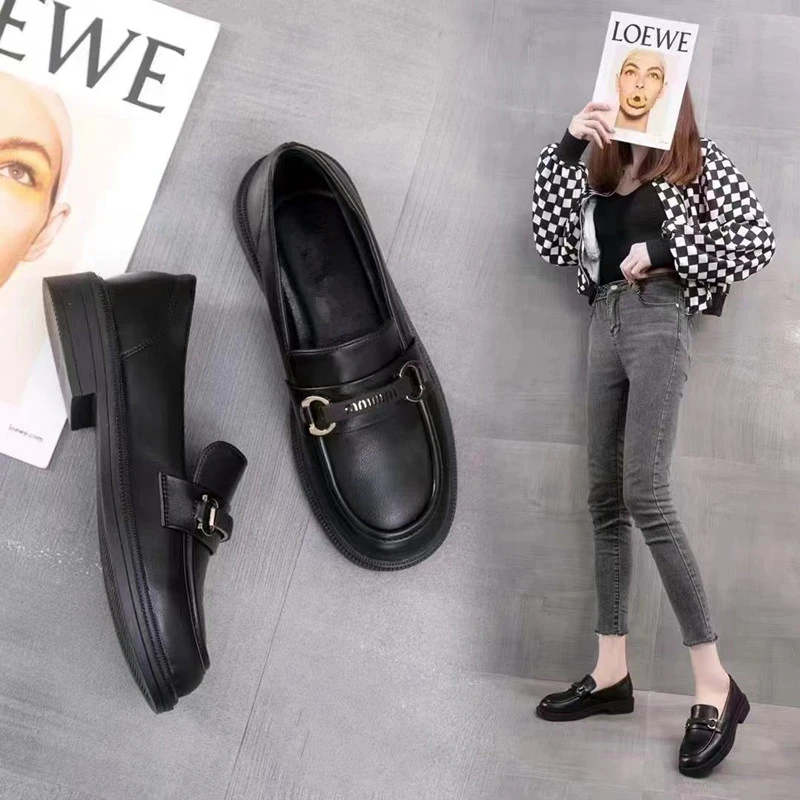 小皮鞋女乐福鞋复古单鞋百搭2023新款春秋英伦风软面女鞋软皮软底