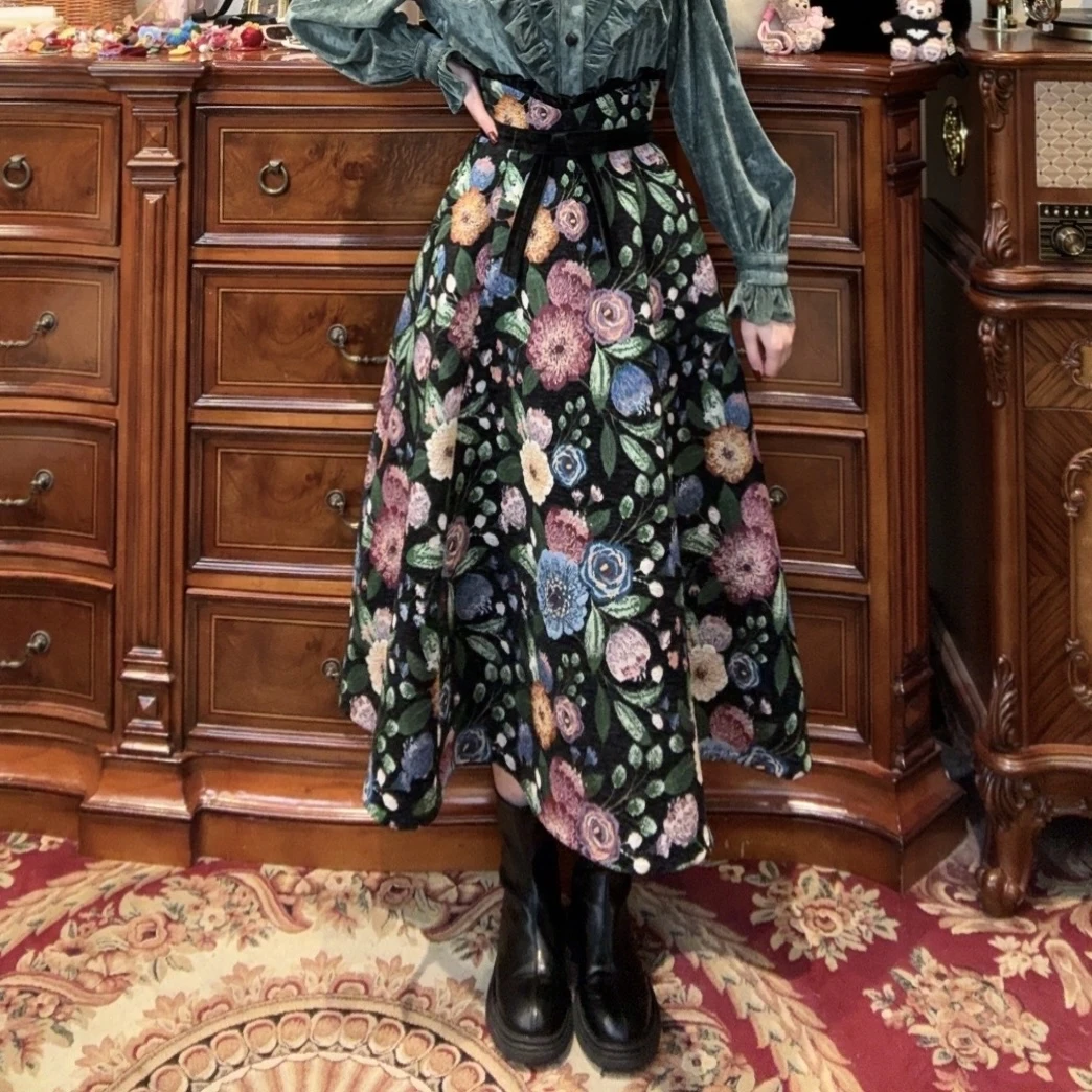 现货一生罗曼【丛林秘境】别致提花收腰显瘦撞色蝴蝶结半身裙B965