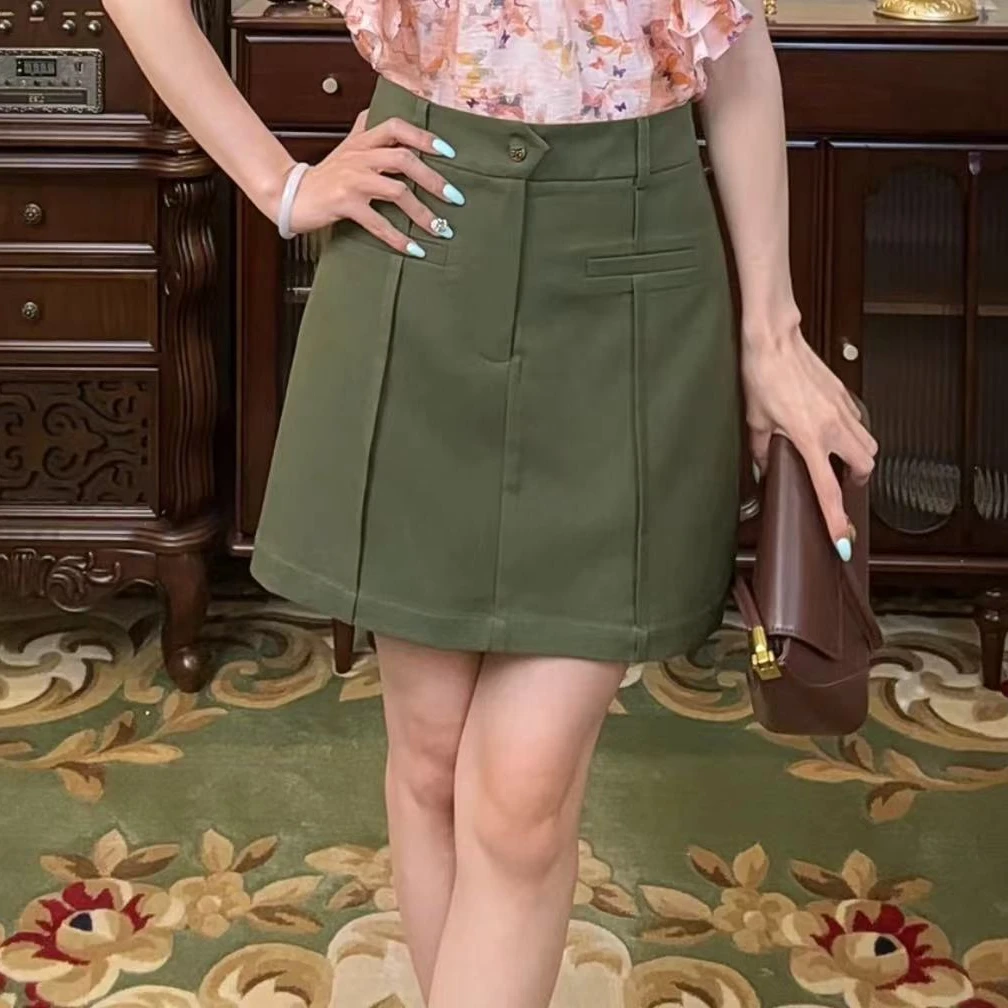 现货48小时【思思港风】通勤百搭设计感A字短裙B554