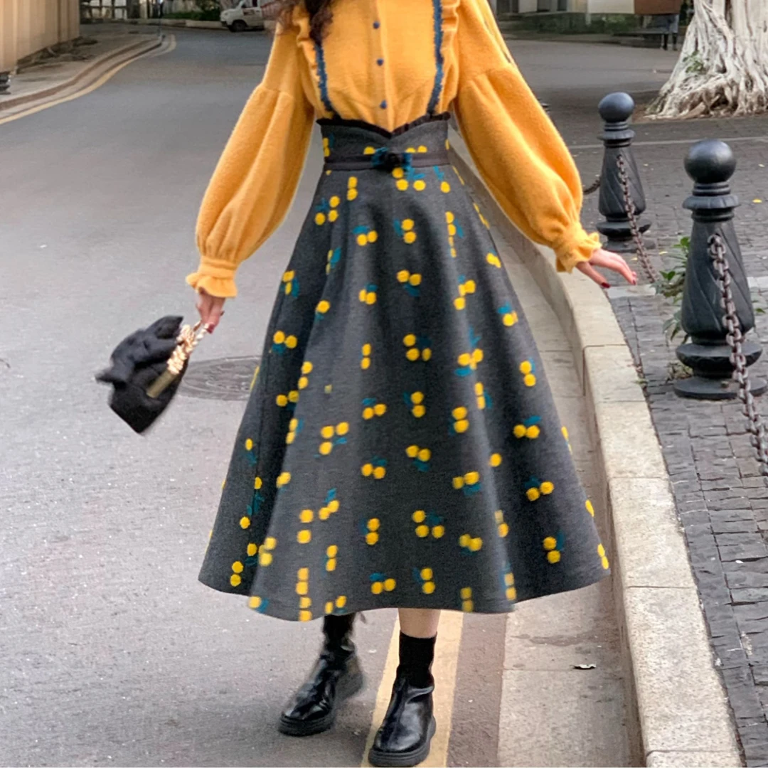 裙子【一生罗曼】秋冬高腰显瘦高级感A字半身裙B971