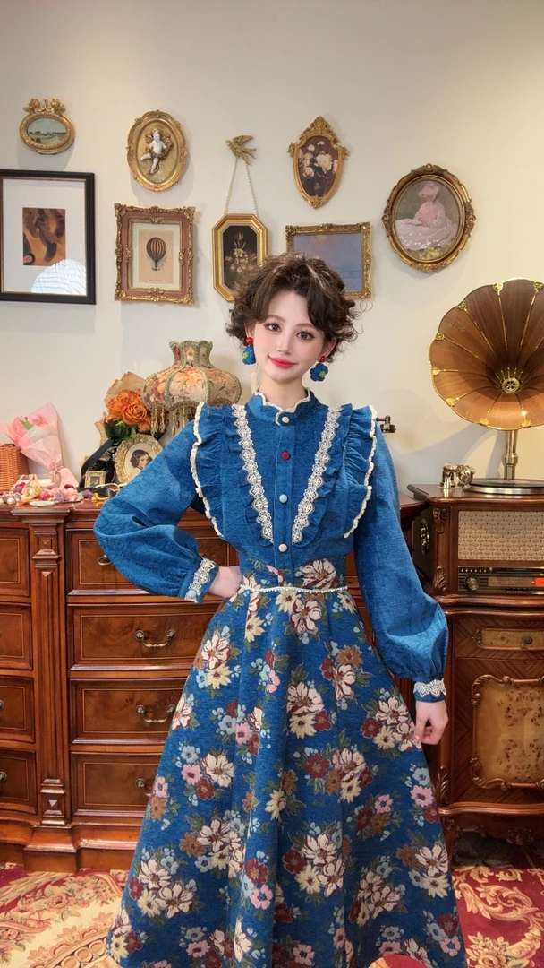 （现货）一生罗曼【蓝莓蛋糕】法式复古设计感荷叶边加厚衬衫Y4584