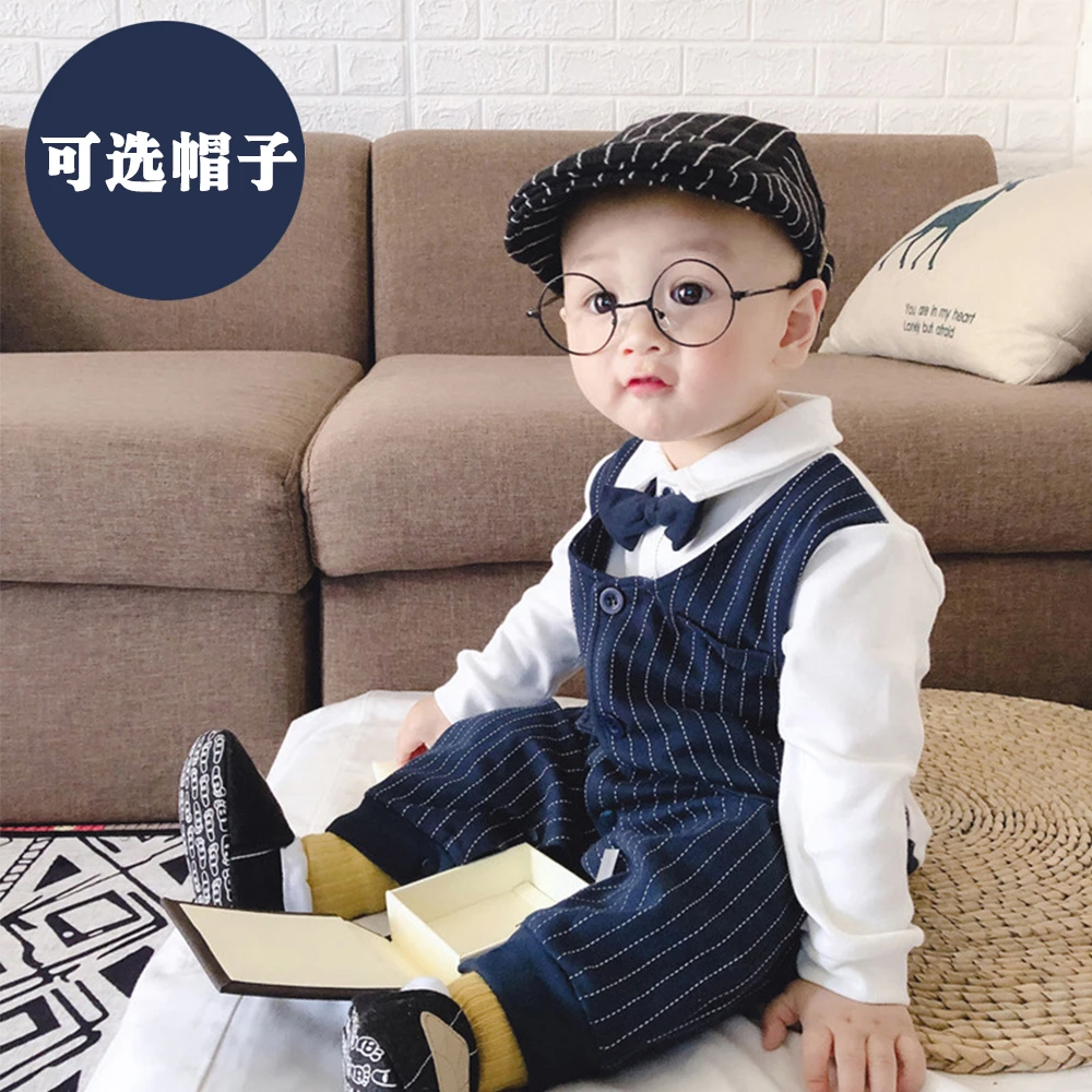 宝宝一周岁礼服男百天日宴会衣服满月服绅士婴儿连体衣春秋季装