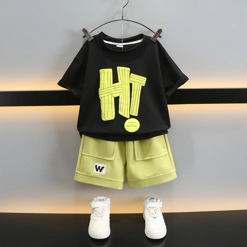 儿童男童夏装套装2025新款短袖两件套男孩宝宝薄款短裤时髦夏天潮