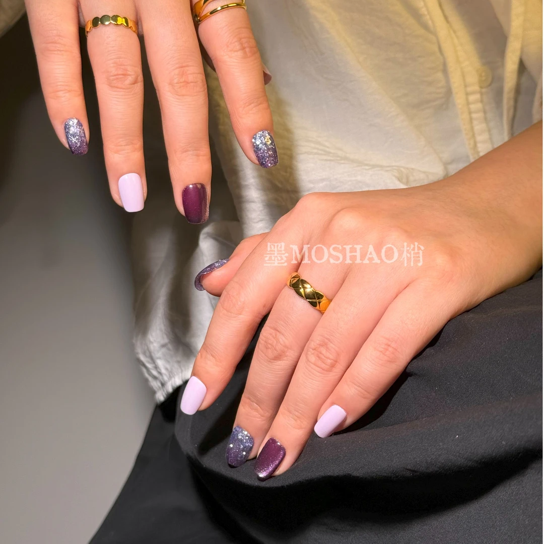 墨梢MOSHAO【香芋葡萄】夏日清爽紫色系百搭大亮片梦幻猫眼穿戴甲
