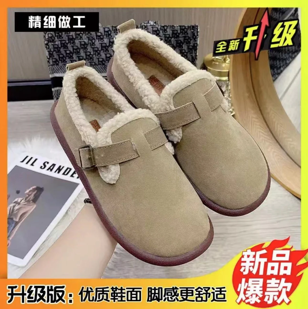 【冬季爆款】博肯鞋女鞋2024春秋新款复古一脚蹬软底鞋加绒平底