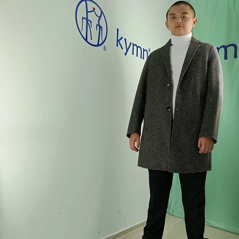清仓人字纹双面呢加厚可脱卸中长双面呢羊毛大衣外套男士